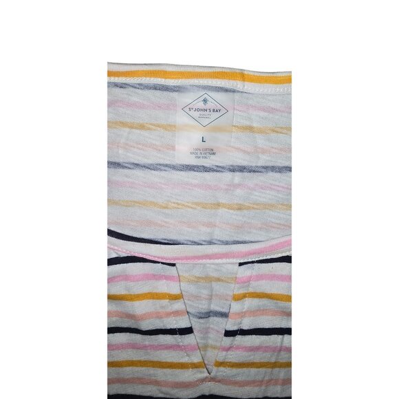 St. Johns Bay Womens Large Multi-Stripe Sleeveless Cotton Top - Picture 2 of 7